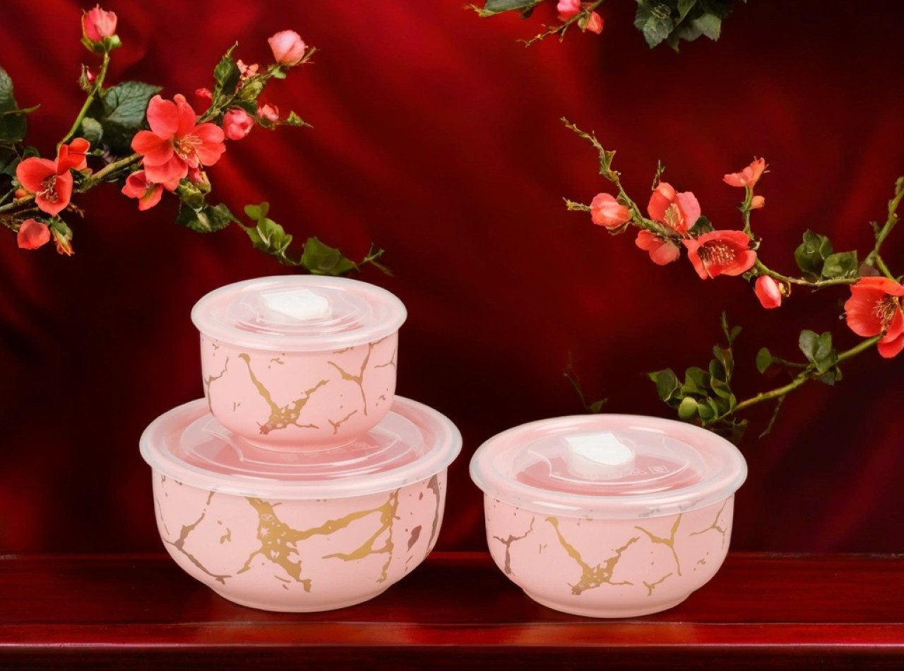 BM780 Pink Wadah Makanan dengan motif Marmer